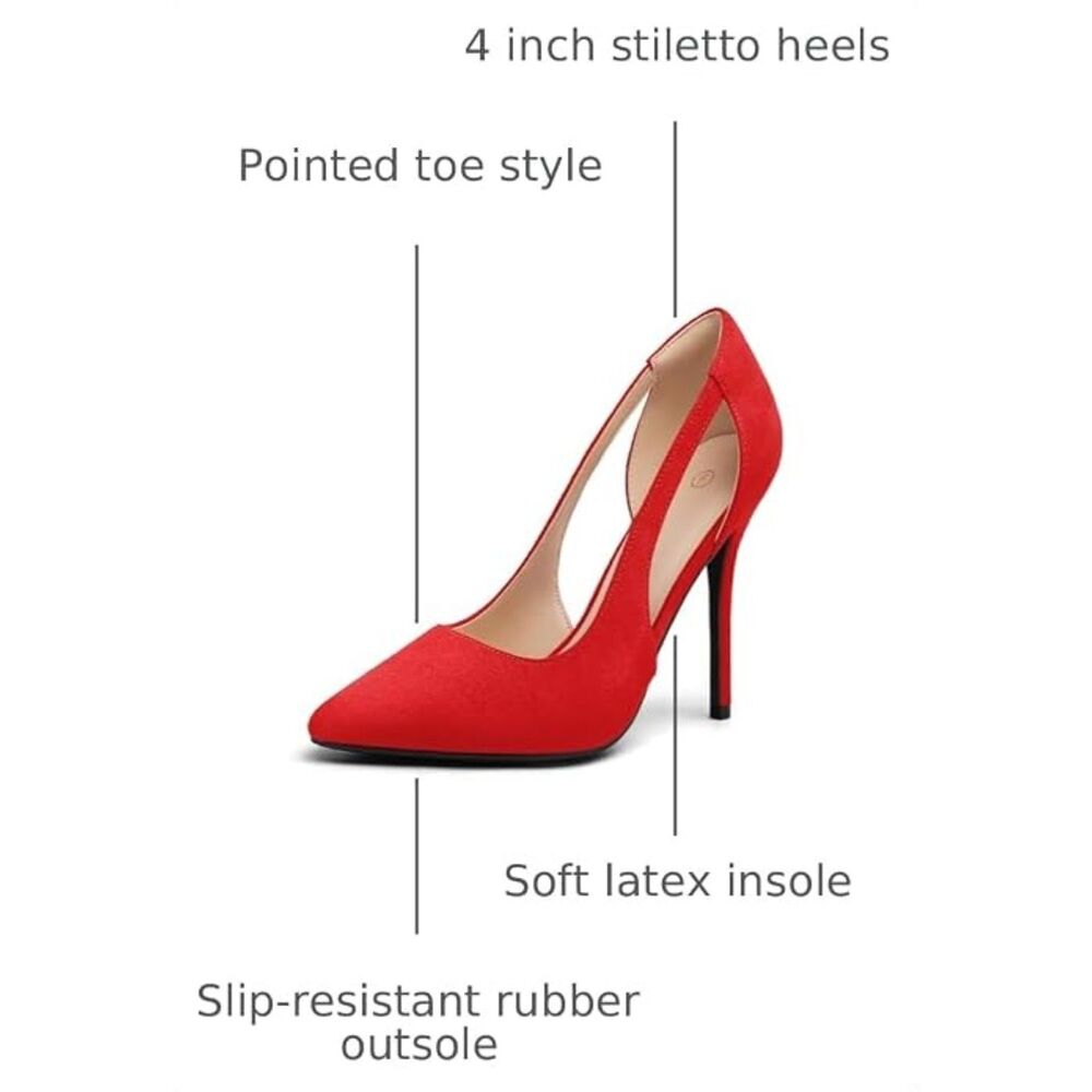 Mysoft Women's 4" Cut Out Pointed Toe Stiletto Pumps Red Suede Size 7.5